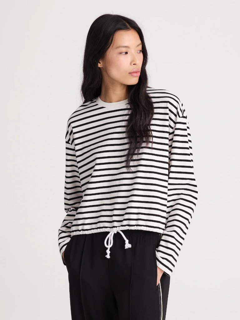 Madewell The Perfect Tie-Waist Tee In Allday Jersey In Black & White Stripe, Xxs